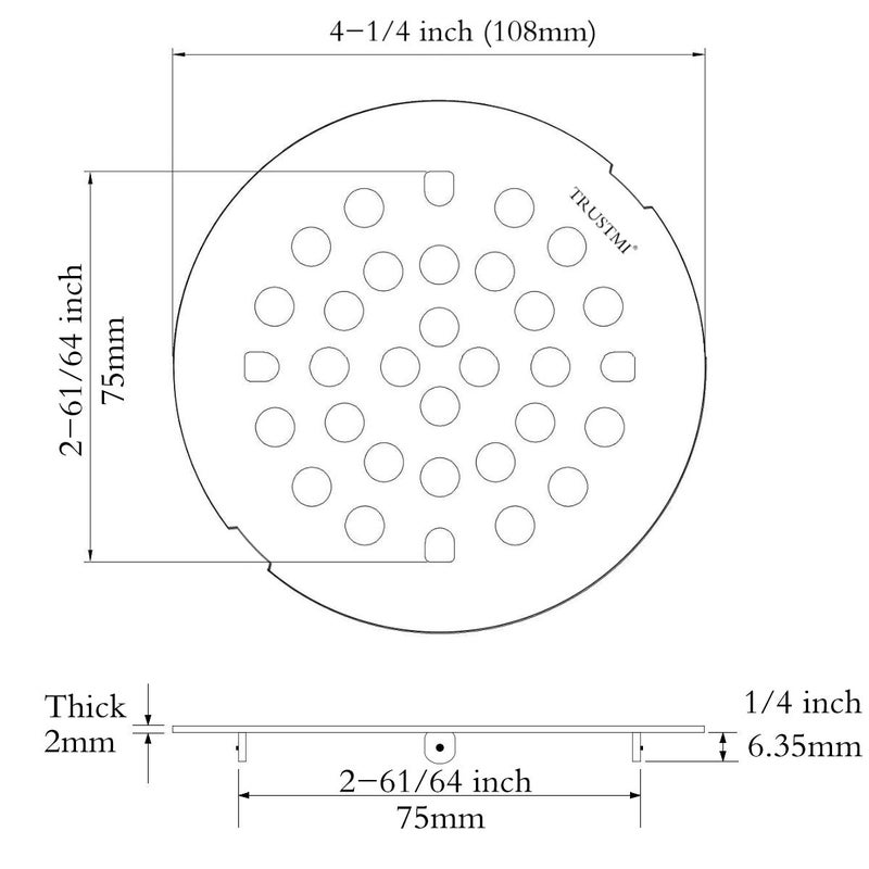 TRUSTMI 4-1/4 Inch Snap-in Shower Floor Drain Grate Replacement Cover SUS 304 Stainless Steel, Brushed Nickel, Also Chrome, Oil Rubbed Bronze and Brushed Gold for Choose - Image 2
